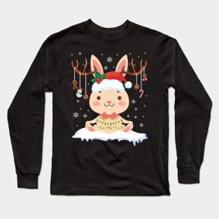 Bunny Reindeer Santa Noel Costume Dancing On Snow Merry Xmas Long Sleeve T-Shirt